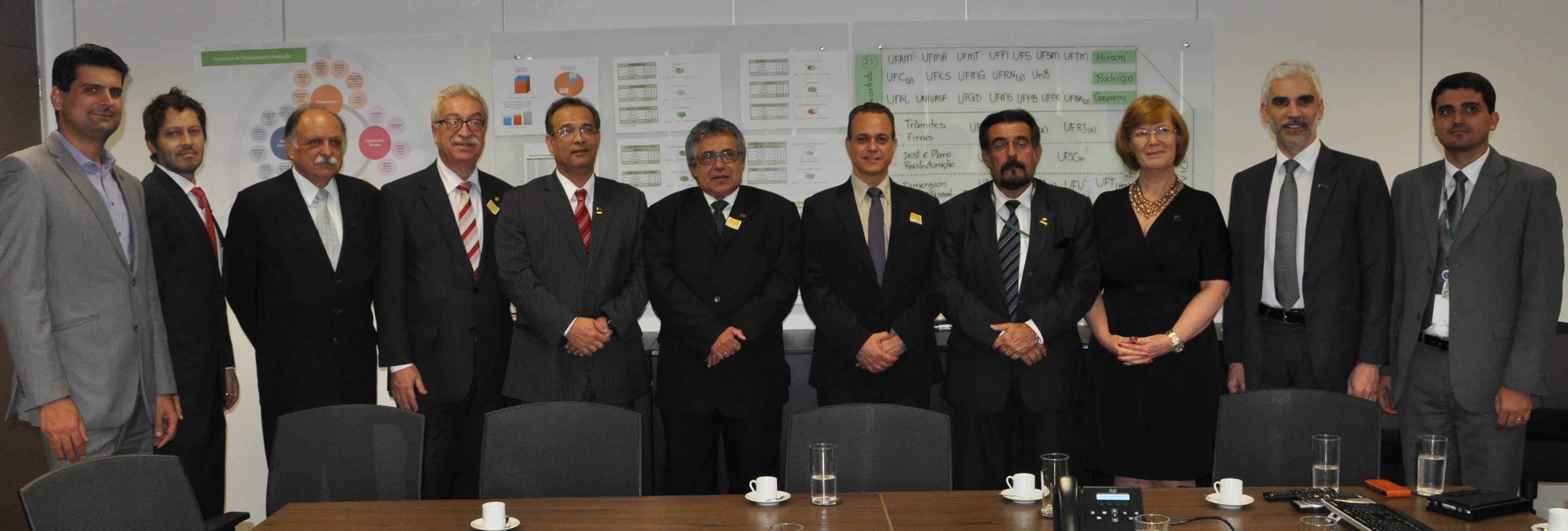 Reitor da UFSCar, Targino de Araújo Filho, acompanhado do Presidente da Ebserh, José Rubens Rebelatto, e do Deputado Federal Newton Lima, além de integrantes da equipe da Ebserh