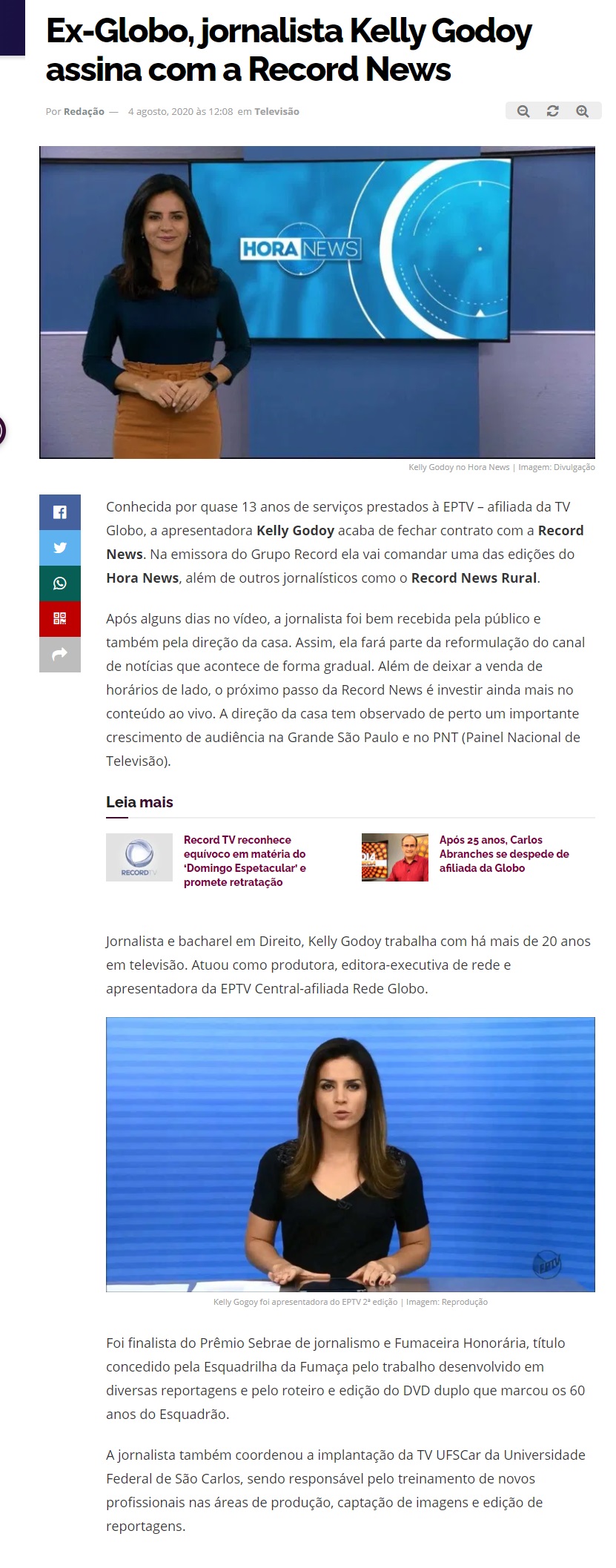 Ex-Globo, jornalista Kelly Godoy assina com a Record News - Televisão -  eplay